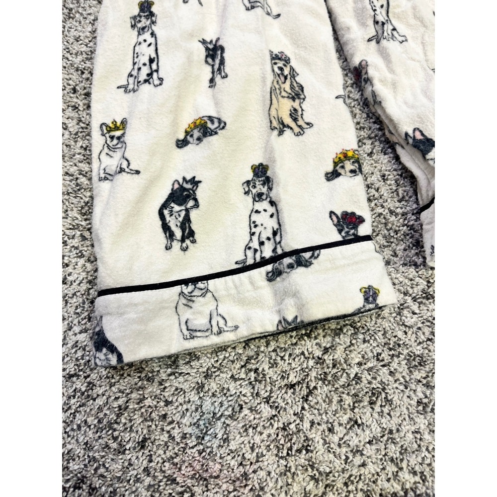 PJ Salvage Women Small Dog Print Flannel Pajama Set Cream‎ Button Front Long - Picture 14 of 15